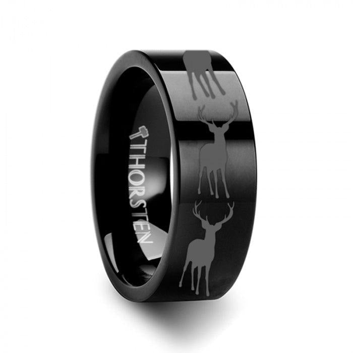 Fawn Deer Elk Print Engraved Flat Black Tungsten Ring - 4mm - 12mm - 6mm