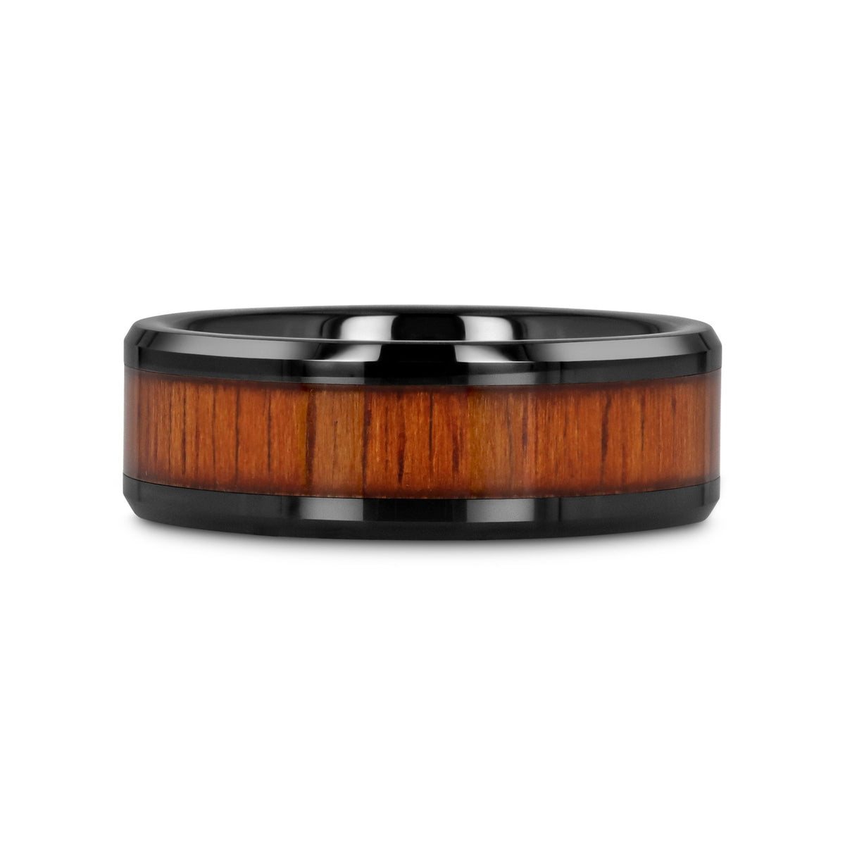 ACACIA Koa Wood Inlaid Black Ceramic Ring with Bevels - 4mm - 12mm - 8mm