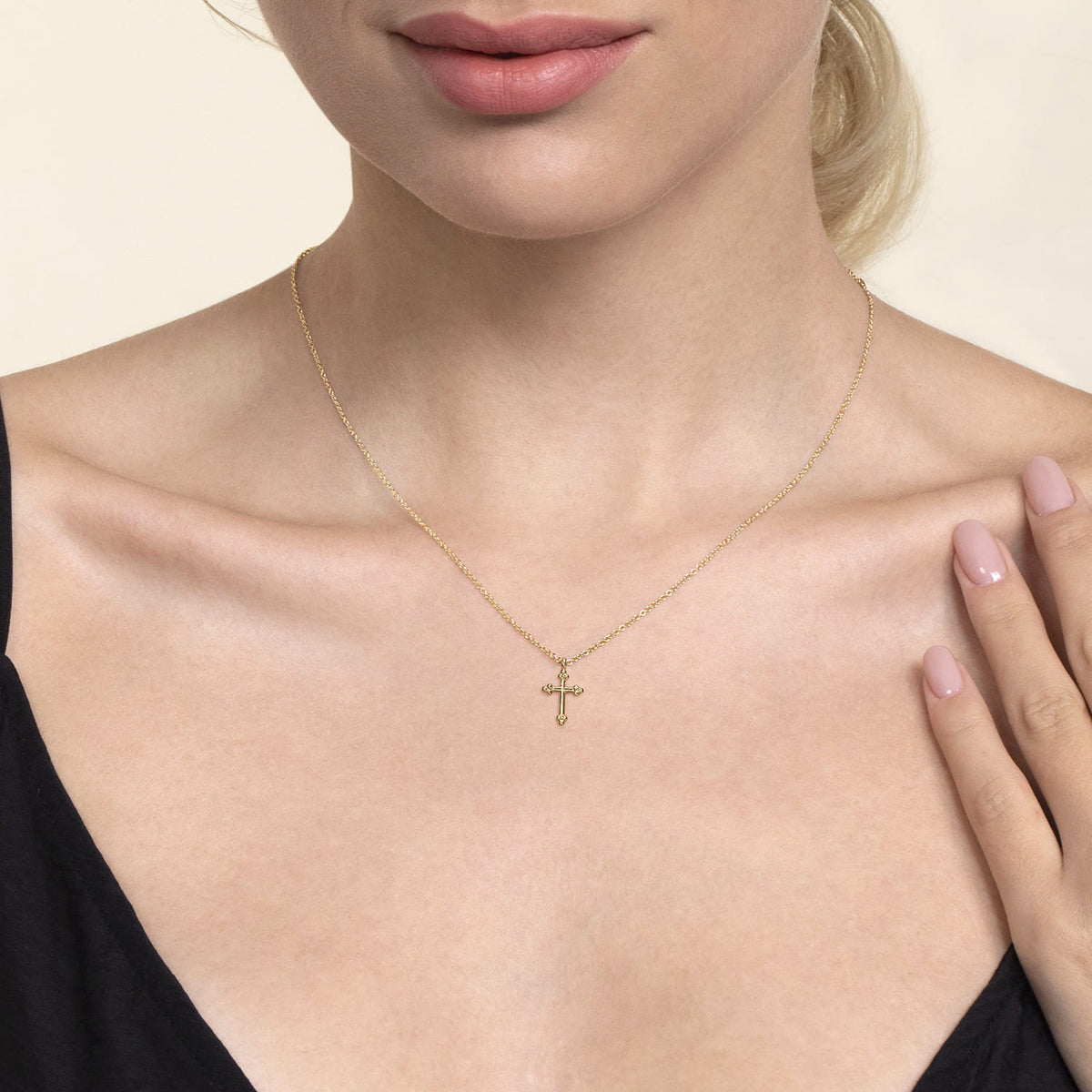 Gabriel & Co. 14K Yellow Plain Gold Bujukan 12mm Cross Necklace