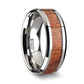 KHAYA Tungsten Band with Polished Bevels and Real Hardwood Mahogany Inlay - 10mm