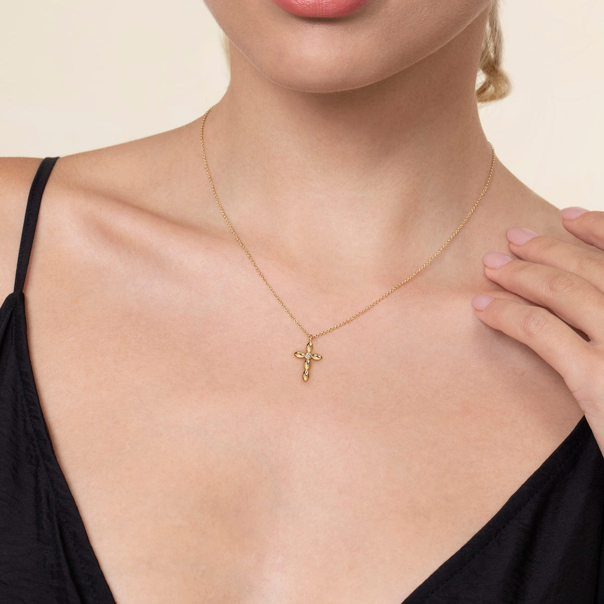 Gabriel & Co. 14K Yellow Gold Diamond Cross Necklace .02CTW