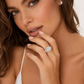 2.00 CTW Elongated Radiant-Style Composite Diamond Halo Engagement Ring in 14K White Gold – G Color, SI1-SI