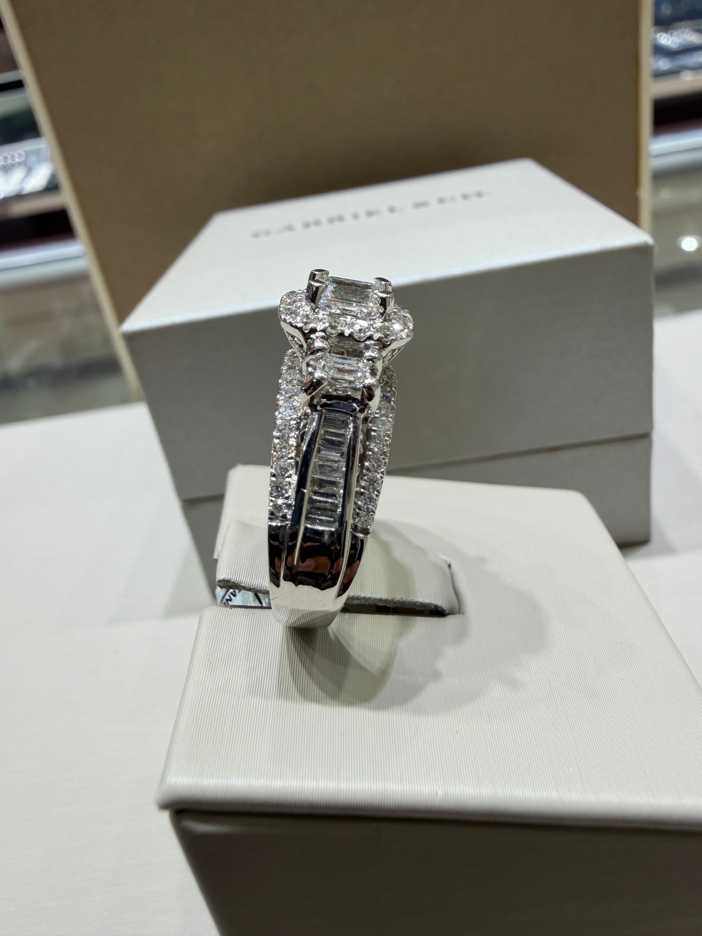 1.45 CTW Emerald Cut Three-Stone Diamond Ring | 14K White Gold