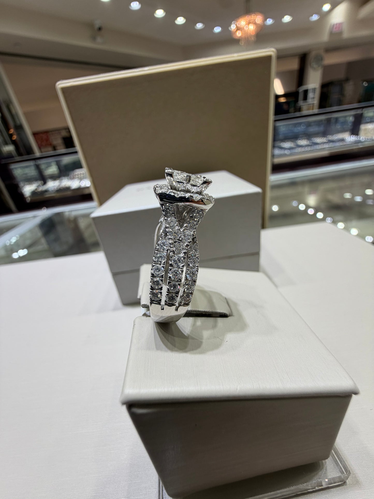 2.65 CTW Natural Diamond Princess Cut Composite Cushion Halo Engagement Ring in 14K White Gold