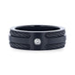 NOIR Double Black Rope Inlaid Brushed Matte Black Titanium Men's Wedding Band With Black Edge Channel Setting And White 