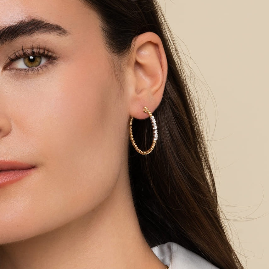 Gabriel & Co. 14K Yellow Gold 30mm Bujukan Diamond Classic Hoop Earrings 1/3CTW