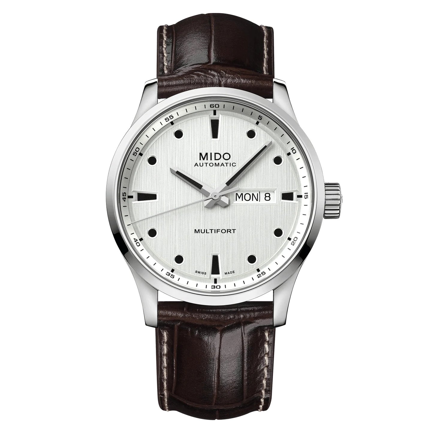 MIDO Multifort M Silver Dial, Stainless Steel Watch Leather Strap - 42mm