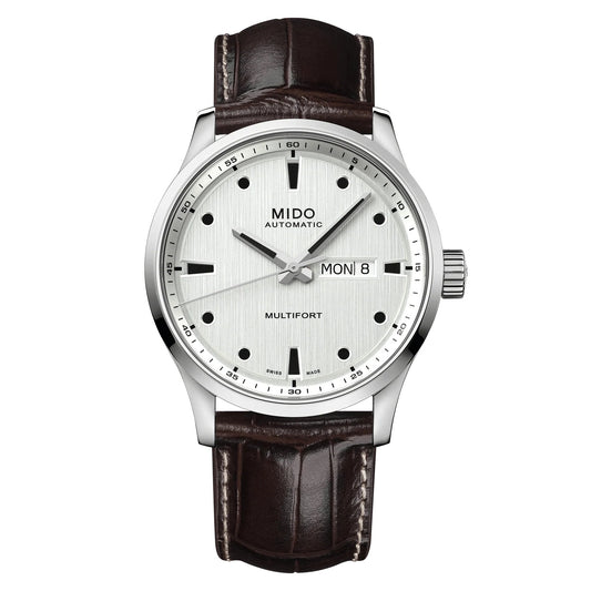 MIDO Multifort M Silver Dial, Stainless Steel Watch Leather Strap - 42mm