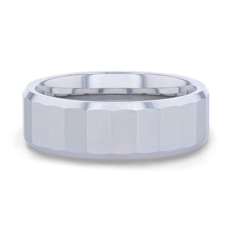 REFLECTOR Faceted Polished Center Tungsten Men's Wedding Band With Polished Beveled Edges - 8mm