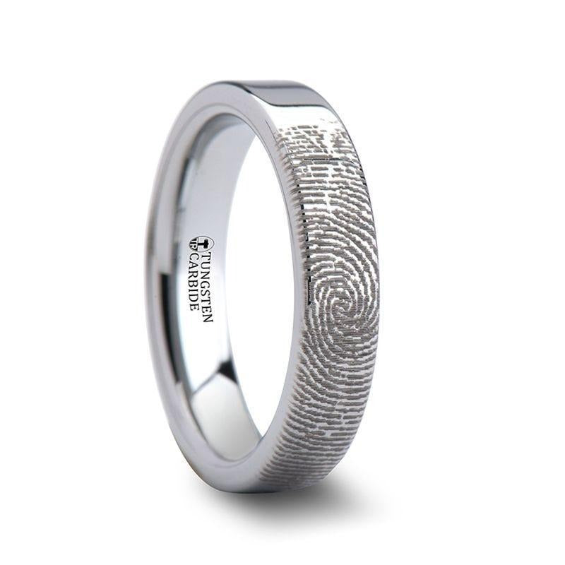 Fingerprint Engraved Flat Pipe Cut Tungsten Ring Polished - Spartan - 4mm - 12mm - 6mm