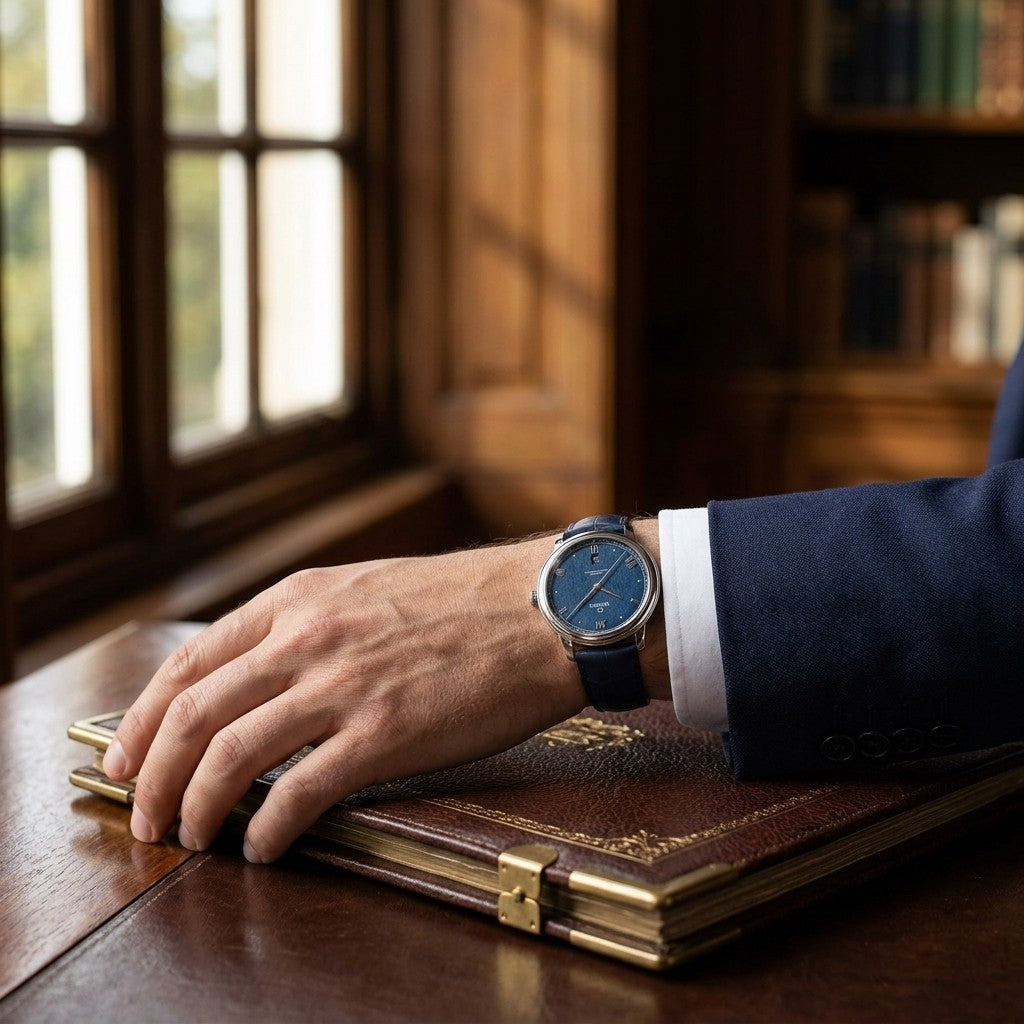 Omega de Ville Prestige 40 mm — Steel on Leather Strap — lifestyle