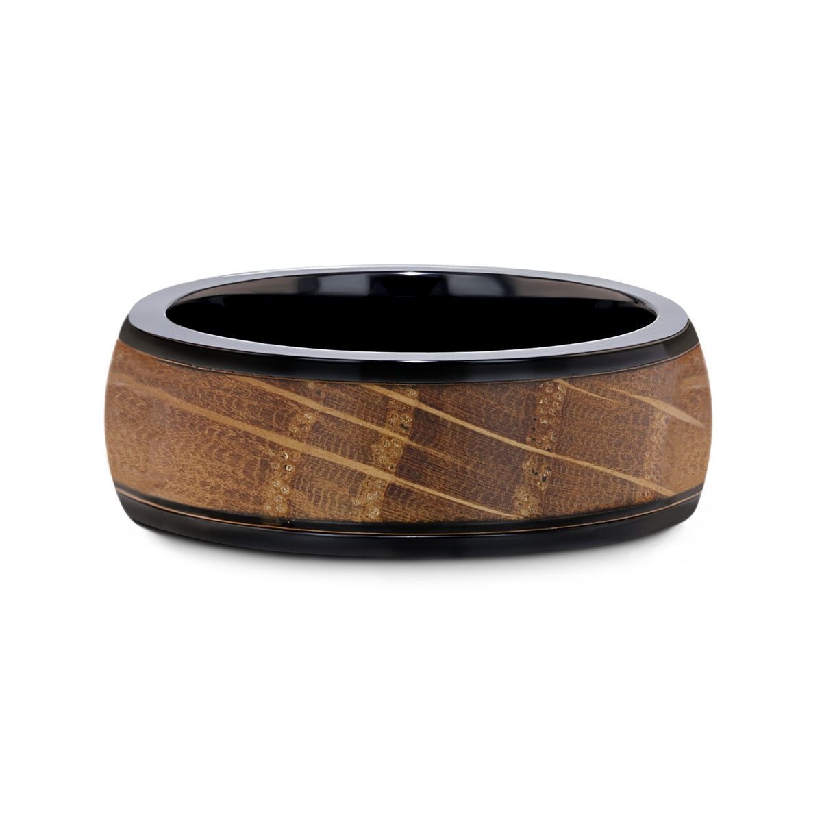 SCOTCH Black Ceramic Ring with Whiskey Barrel Wood Inlay- 8mm