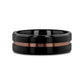 NEVAN Flat Brushed Black Tungsten Men’s Wedding Band with Espresso Groove Center - 8mm