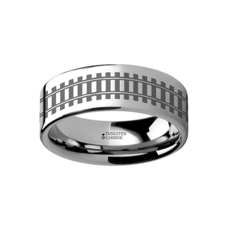 Railroad tracks Landscape Engraved Flat Tungsten Ring - 4mm - 12mm - 6mm
