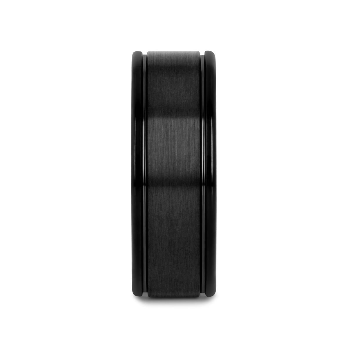 TURNER Flat Brushed Finish Center Black Tungsten Carbide Wedding Band with Dual Offset Grooves and Polished Edges - 6mm 