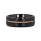 ADELARD Rose Gold Braided Brushed Center Black Tungsten Men's Wedding Band With Polished Beveled Edges - 8mm