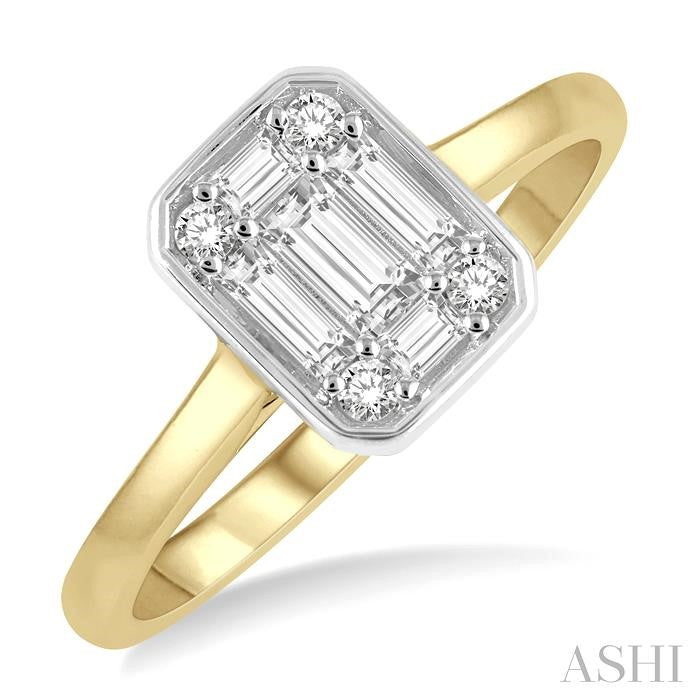 1/2 Ctw Octagonal Shape Baguette and Round Cut Diamond Ladies Ring in 14K Yellow and White Gold