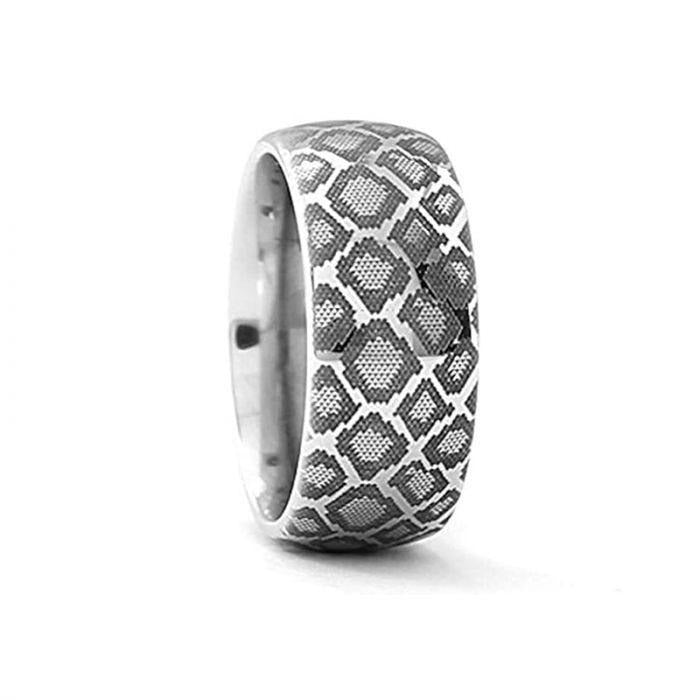 Snake Scales Print Engraved Domed Tungsten Ring Polished - 4mm - 12mm - 6mm