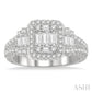 1 Ctw Split Shank Baguette and Round Cut Diamond Bridal Ring in 14K White Gold
