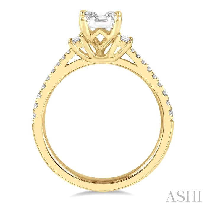 5/8 Ctw Baguette and Round Cut Fusion Diamond Engagement Ring in 14K Yellow and White Gold