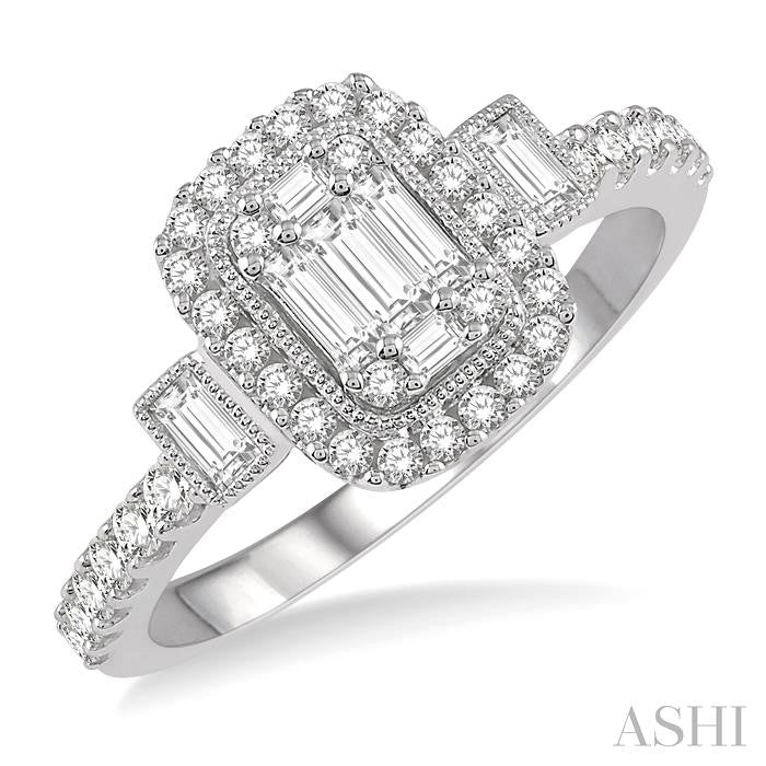 5/8 Ctw Baguette & Round Cut Diamond Ring in 14K White Gold