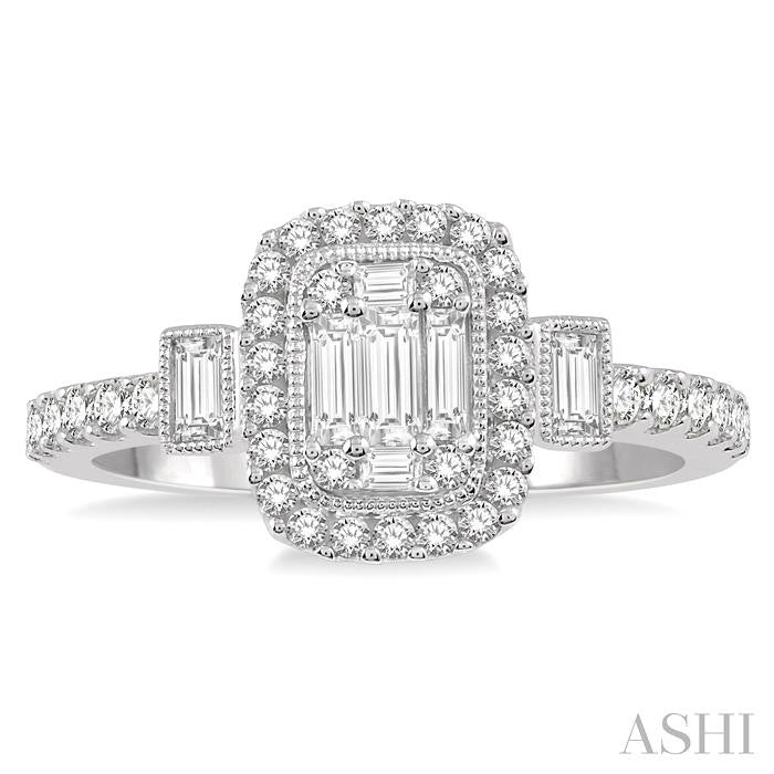 5/8 Ctw Baguette & Round Cut Diamond Ring in 14K White Gold