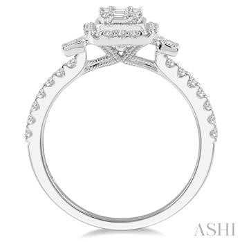 5/8 Ctw Baguette & Round Cut Diamond Ring in 14K White Gold