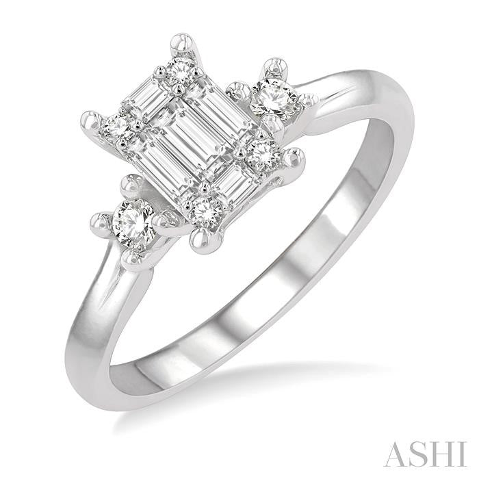 1/2 Ctw Fusion Baguette and Round Cut Diamond Engagement Ring in 14K White Gold