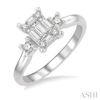 1/2 Ctw Fusion Baguette and Round Cut Diamond Engagement Ring in 14K White Gold