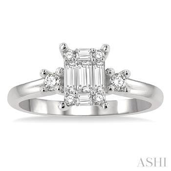 1/2 Ctw Fusion Baguette and Round Cut Diamond Engagement Ring in 14K White Gold