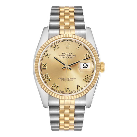 Rolex Datejust 18k/ss Jubilee Gold Roman Numerals Watch 116233