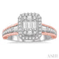 3/4 Ctw Octagonal Mount Two Tone Accent Round Cut and Baguette Diamond Ring in 14K White and Rose Gold