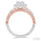 3/4 Ctw Octagonal Mount Two Tone Accent Round Cut and Baguette Diamond Ring in 14K White and Rose Gold