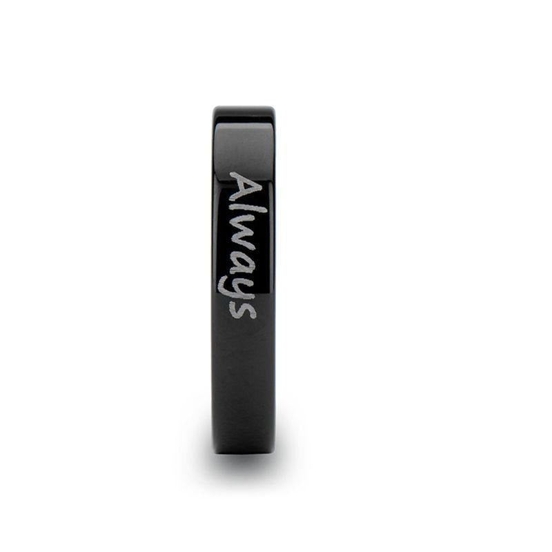 Handwritten Engraved Flat Pipe Cut Black Tungsten Ring Polished - 4mm - 12mm - 6mm