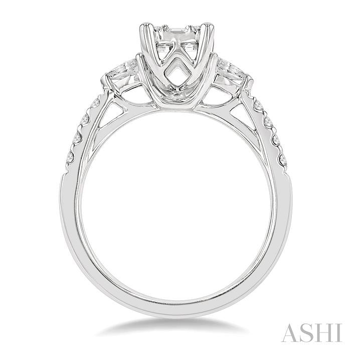 3/4 Ctw Emerald Shape Baguette, Pear and Round Cut Diamond Fusion Engagement Ring in 14K White Gold