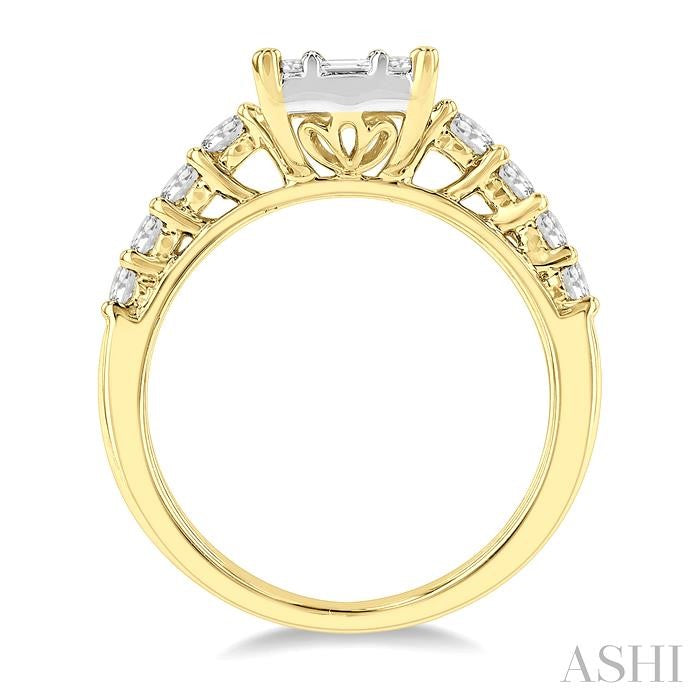 1 Ctw Fusion Baguette and Round Cut Diamond Engagement Ring in 14K Yellow and White gold