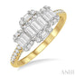 7/8 Ctw Tri-Mount Fusion Baguette and Round Cut Diamond Past Present and Future Engagement Ring in 14K Yellow and White 