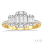 7/8 Ctw Tri-Mount Fusion Baguette and Round Cut Diamond Past Present and Future Engagement Ring in 14K Yellow and White 