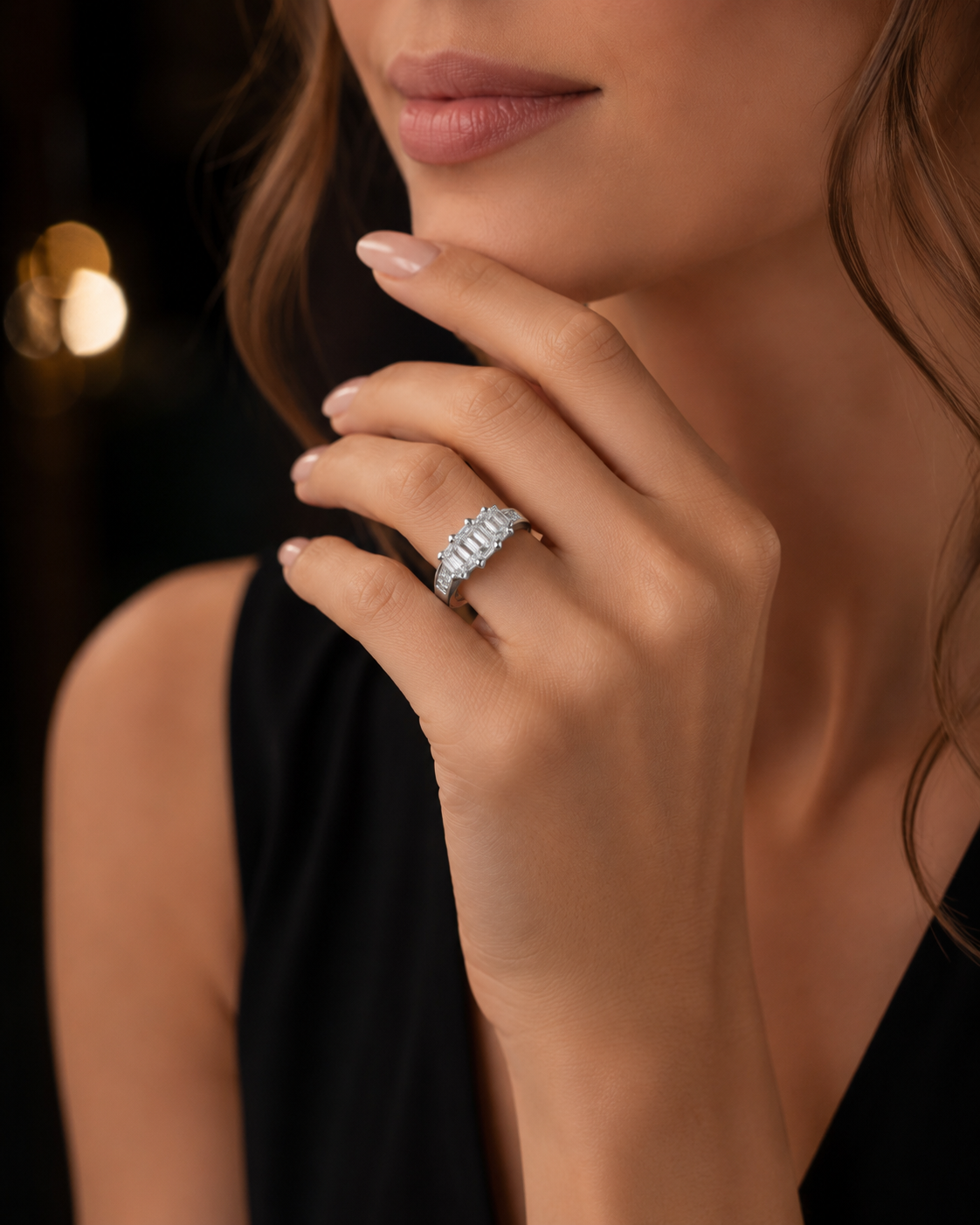 1.49 CTW Emerald Cut Three Stone Engagement Ring | 14K White Gold