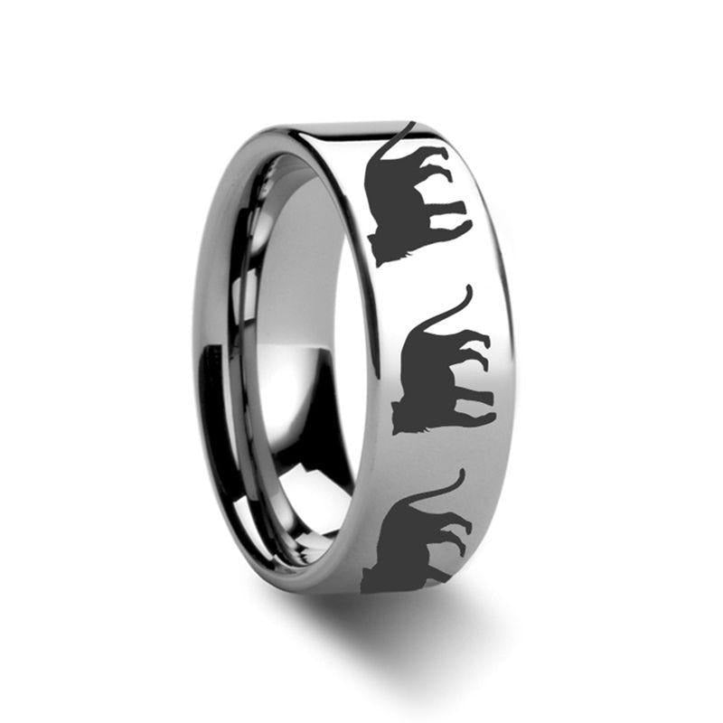 Animal Tiger Print Engraved Flat Tungsten Ring - 4mm - 12mm - 6mm