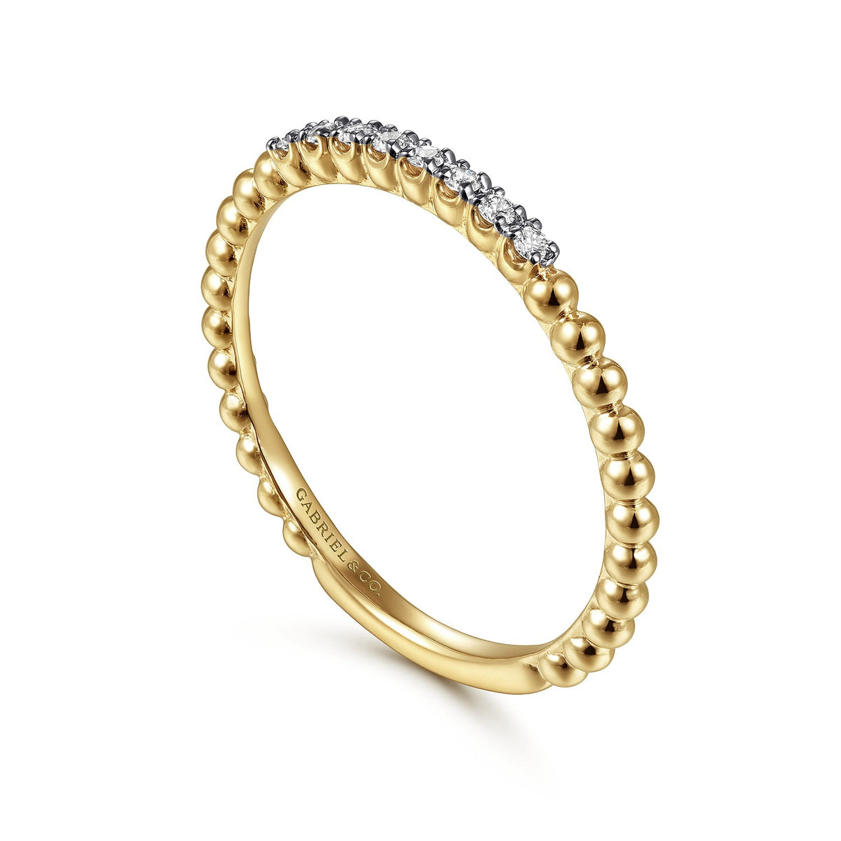 Gabriel & Co. 14K Yellow Gold Bujukan Bead and Diamond Stackable Ring SZ 6.5 .06CTW