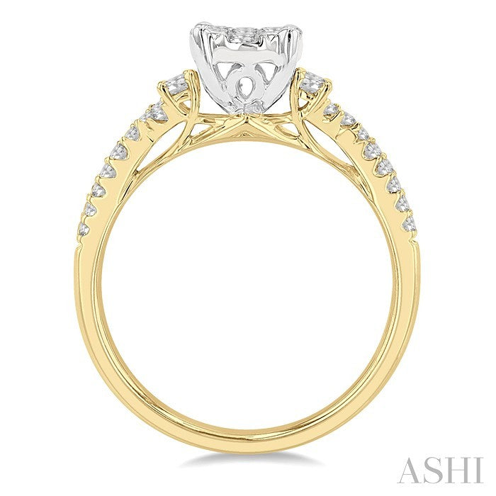 3/4 Ctw Oval Shape Center Criss Cross Shank Lovebright Round Cut Diamond Engagement Ring in 14K Yellow and White gold