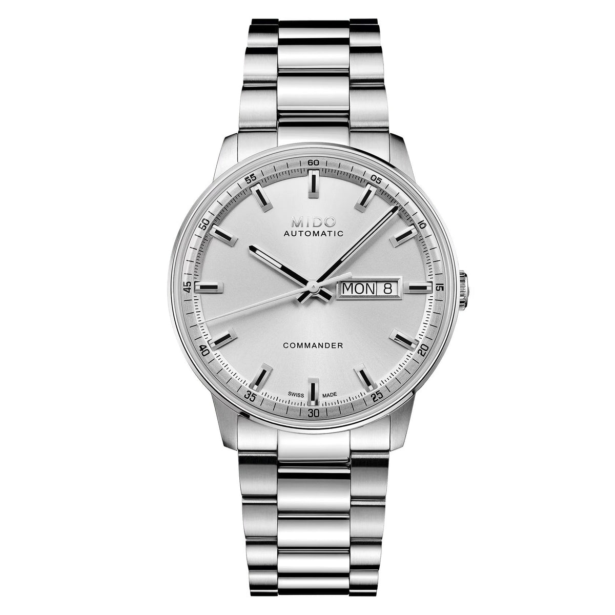 Mido Commander Dateday — Stainless Steel / Silver Dial