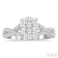 5/8 Ctw Oval Shape Center Split Criss Cross Shank Lovebright Round Cut Diamond Engagement Ring in 14K White Gold