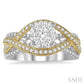 7/8 Ctw Round Diamond Lovebright Crossover Shank Engagement Ring in 14K White and Yellow Gold