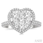 1 1/10 Ctw Round Diamond Lovebright Heart Halo Engagement Ring in 14K White and Rose Gold