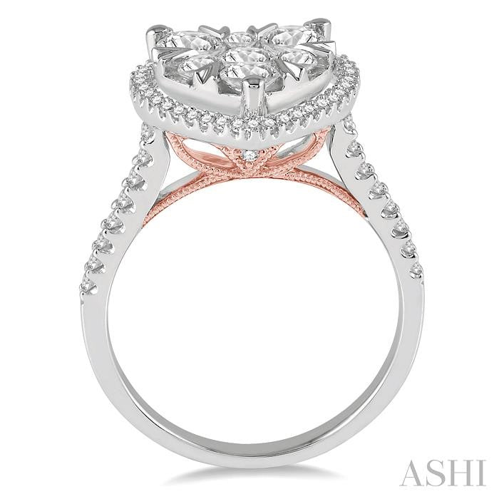 1 1/10 Ctw Round Diamond Lovebright Heart Halo Engagement Ring in 14K White and Rose Gold