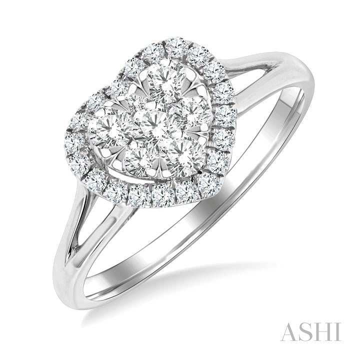 1/2 Ctw Heart Shape Lovebright Round Cut Diamond Engagement Ring in 14K White Gold