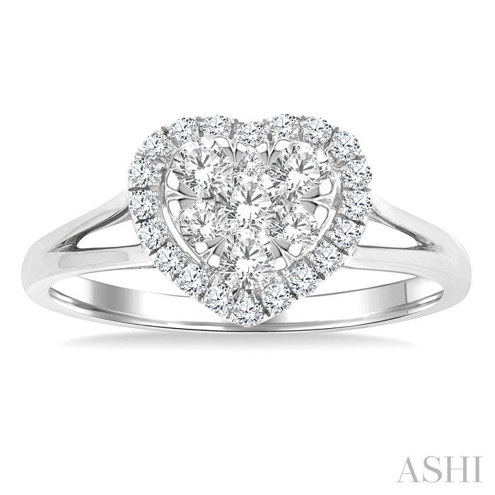 1/2 Ctw Heart Shape Lovebright Round Cut Diamond Engagement Ring in 14K White Gold