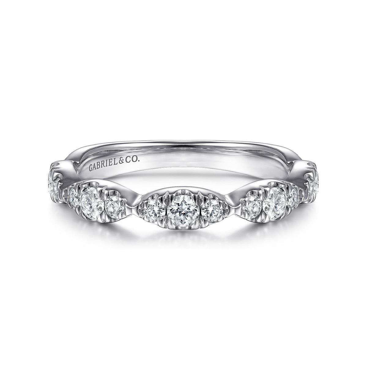Gabriel & Co. 14K White Gold Diamond Cluster Marquis Station Ring .40CTW